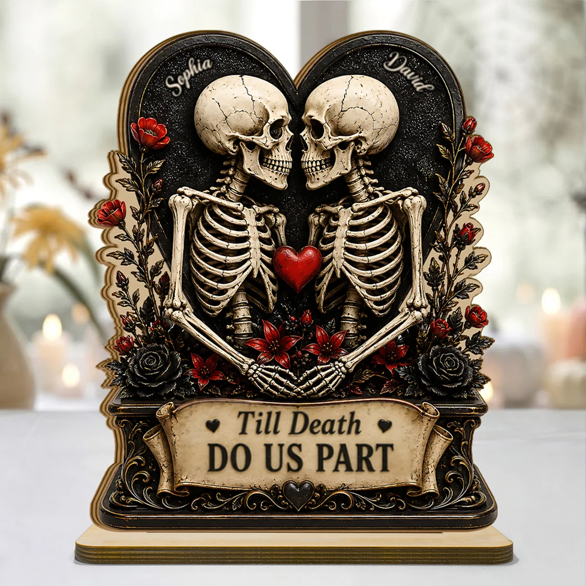 Till Death Do Us Part Skeleton Couple - Personalized 2-Layered Wooden Plaque - Gift for Him, for Her - Image 10