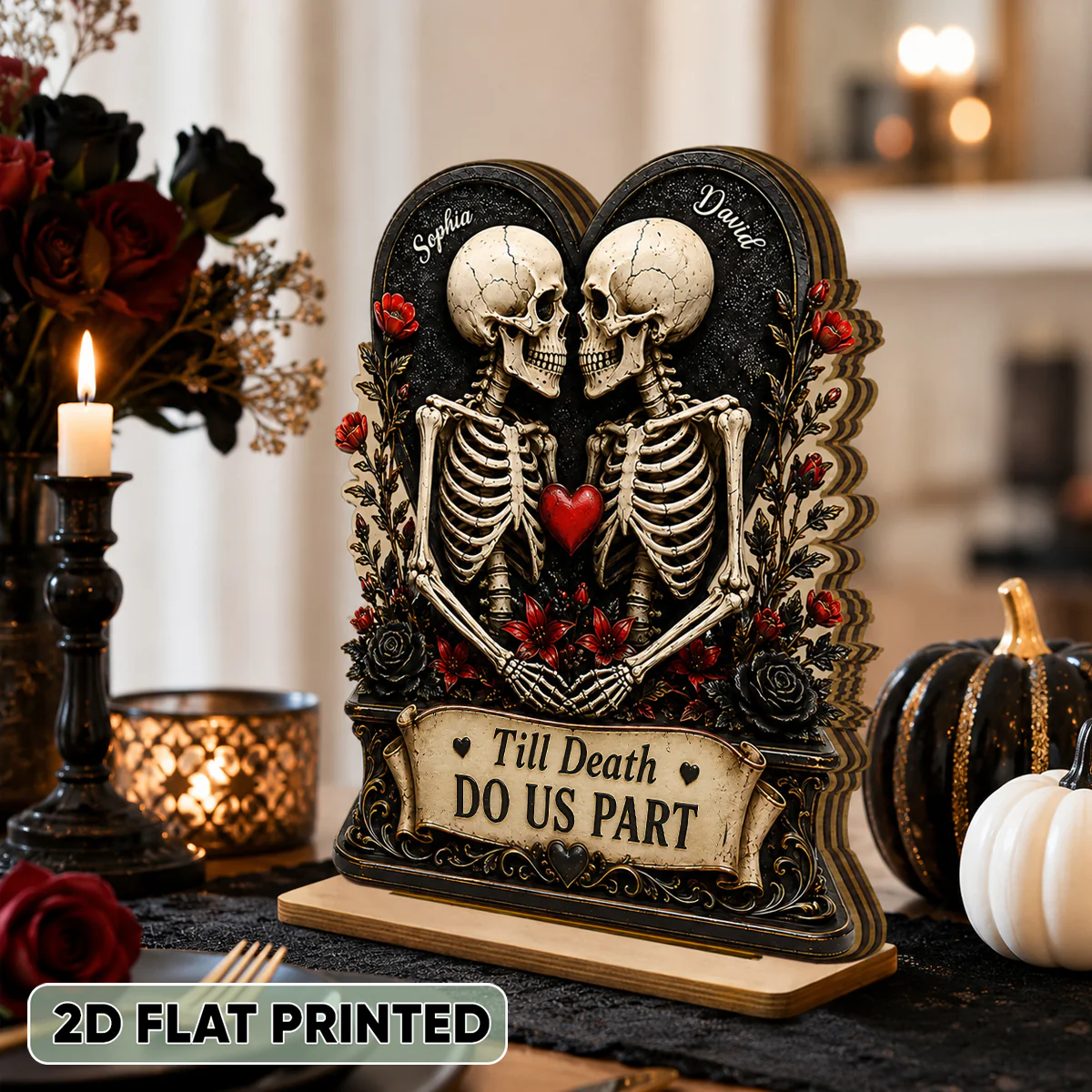 Till Death Do Us Part Skeleton Couple - Personalized 2-Layered Wooden Plaque - Gift for Him, for Her - Image 2