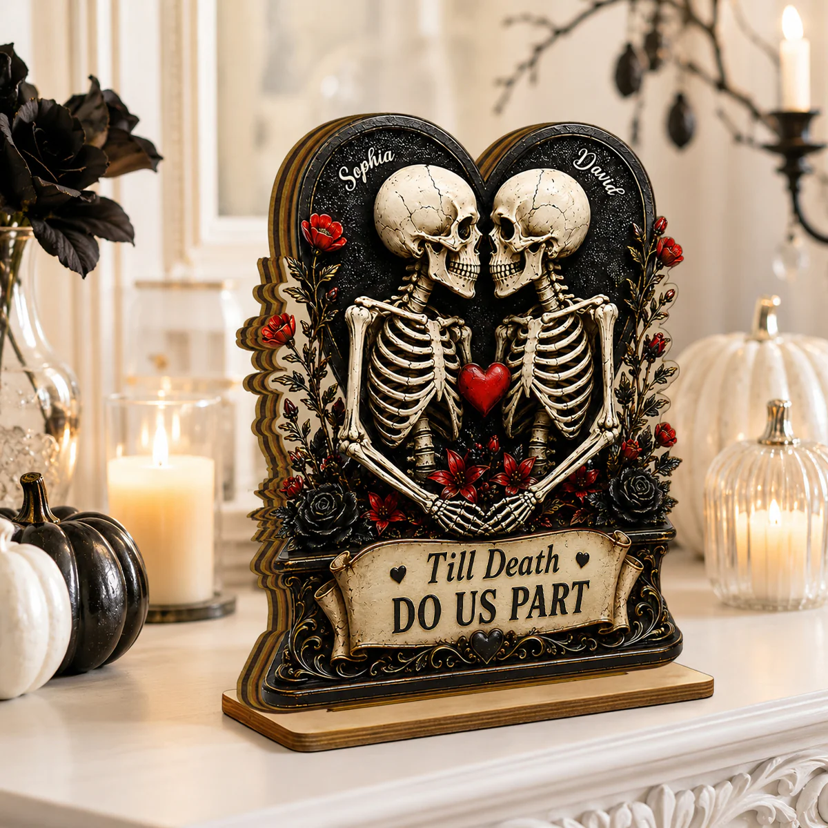 Till Death Do Us Part Skeleton Couple - Personalized 2-Layered Wooden Plaque - Gift for Him, for Her - Image 3