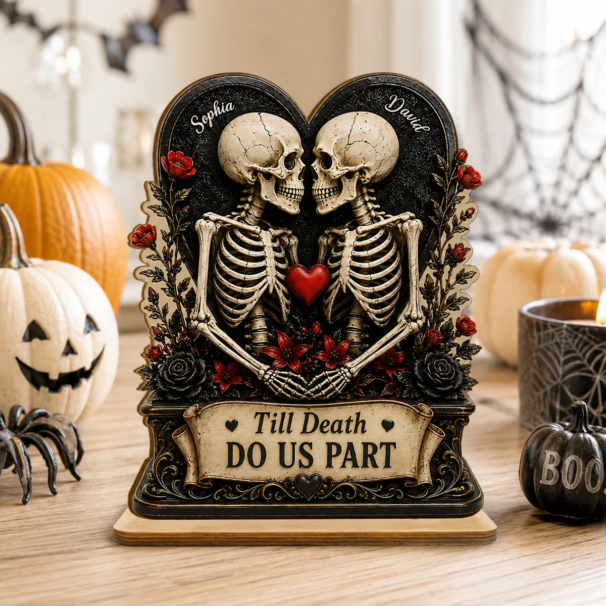 Till Death Do Us Part Skeleton Couple - Personalized 2-Layered Wooden Plaque - Gift for Him, for Her - Image 6