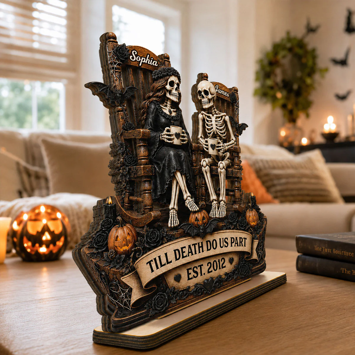 Till Death Do Us Part Skeleton Couple 2D Flat - Personalized 2-Layered Wooden Plaque - Halloween Decor For Couple - Image 3