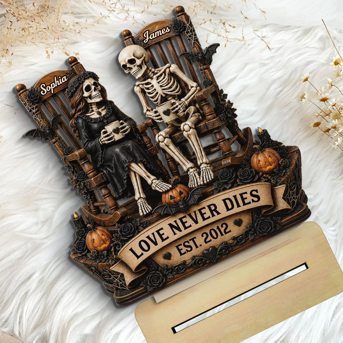 Till Death Do Us Part Skeleton Couple 2D Flat - Personalized 2-Layered Wooden Plaque - Halloween Decor For Couple - Image 5