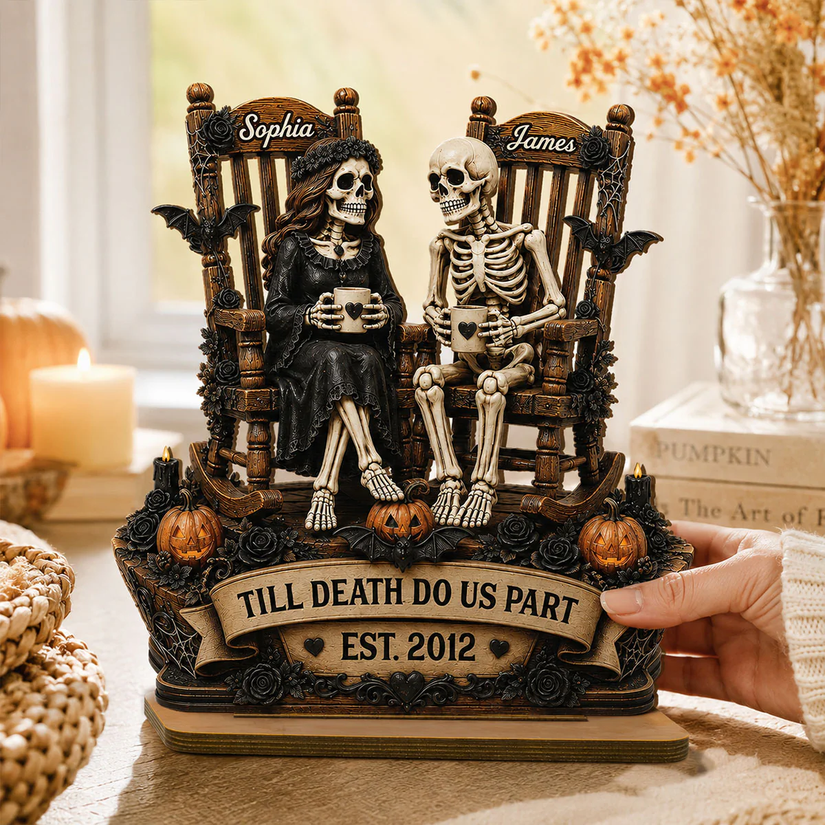Till Death Do Us Part Skeleton Couple 2D Flat - Personalized 2-Layered Wooden Plaque - Halloween Decor For Couple - Image 7