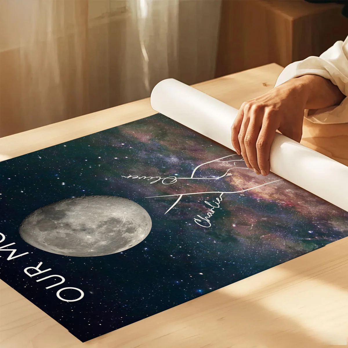 Timeless Love Couple Holding Hands Line Art Custom Moon Phase Anniversary Date - Personalized Poster - Gift For Couple - Image 7