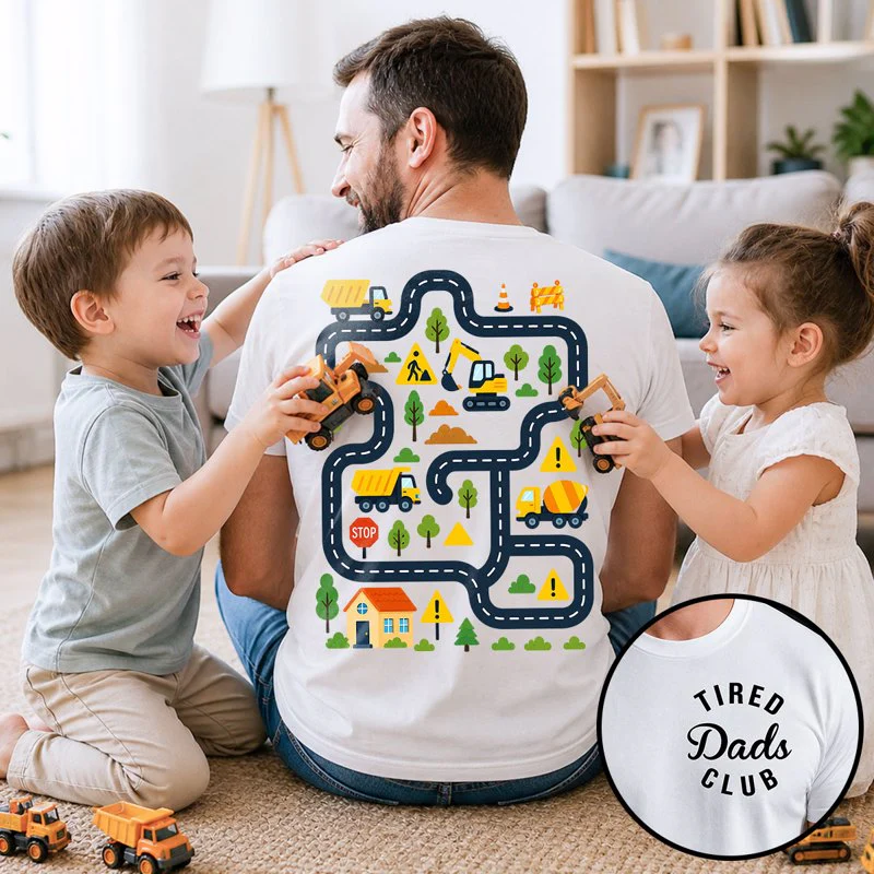 Tired Dads Club Construction Car Track Massage Double-Sided Shirt - Funny Father's Day Gift For Dad - Image 2