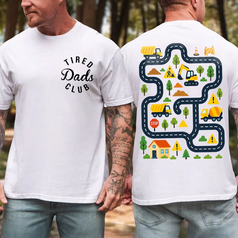 Tired Dads Club Construction Car Track Massage Double-Sided Shirt - Funny Father's Day Gift For Dad - Image 3