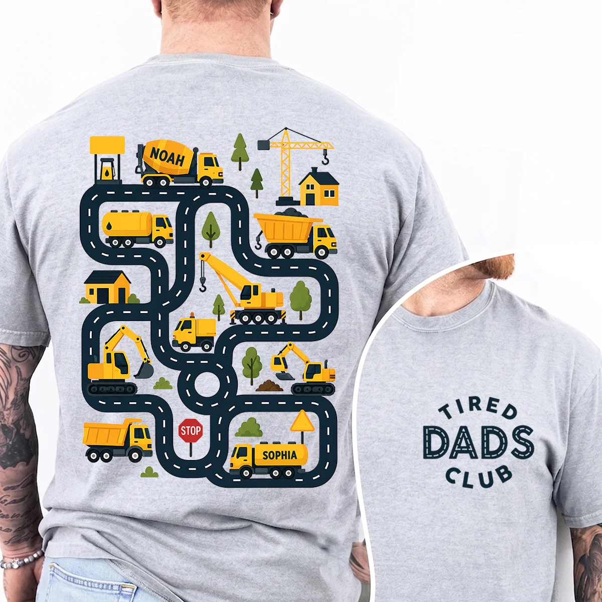 Tired Dads Club Construction Car Track Massage - Personalized Shirt - Funny Father's Day Gift For Dad, Husband - Image 3
