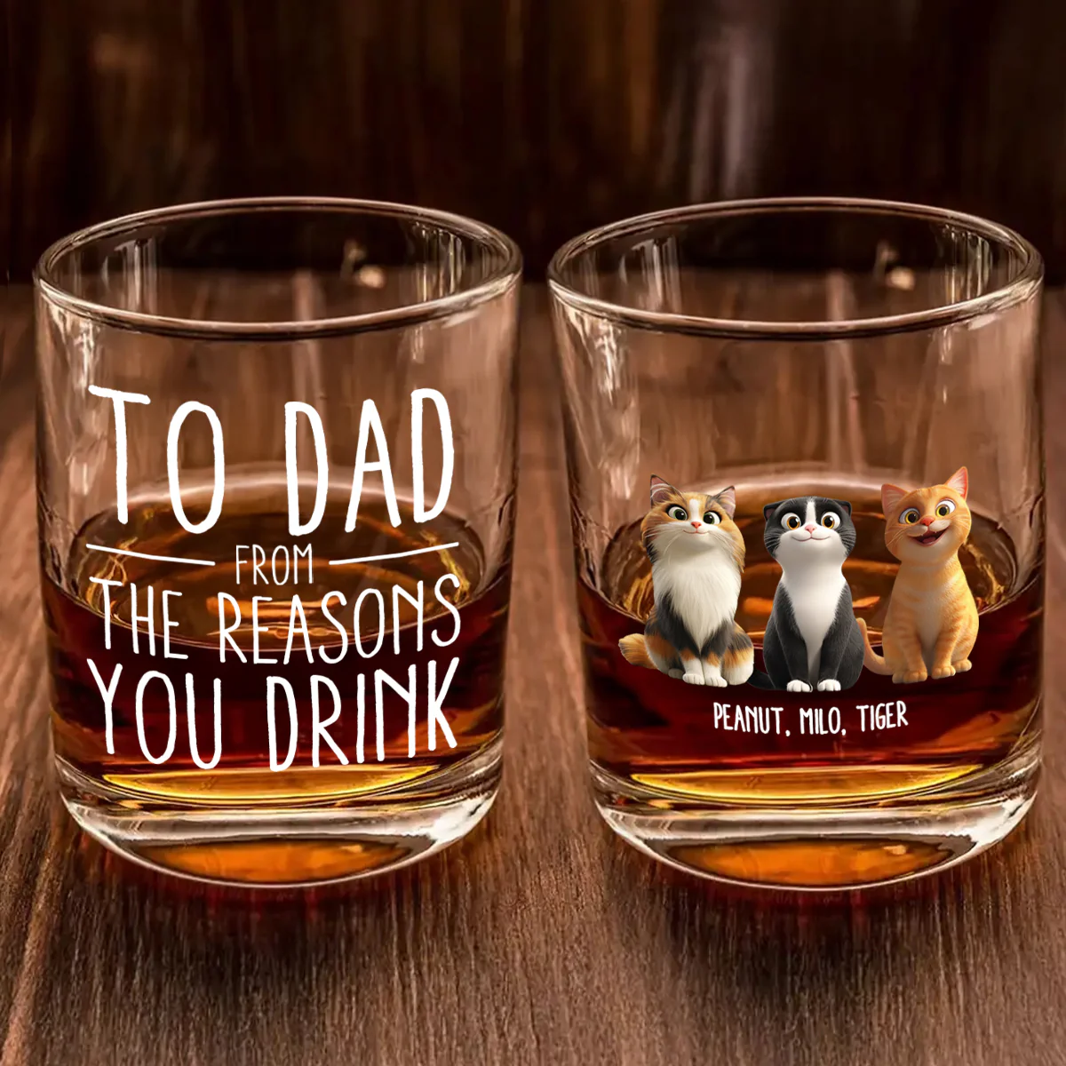 To Cat Dad from the Reasons You Drink Personalized Wine Glass, Father's Day Gift for Cat Dads - Image 2