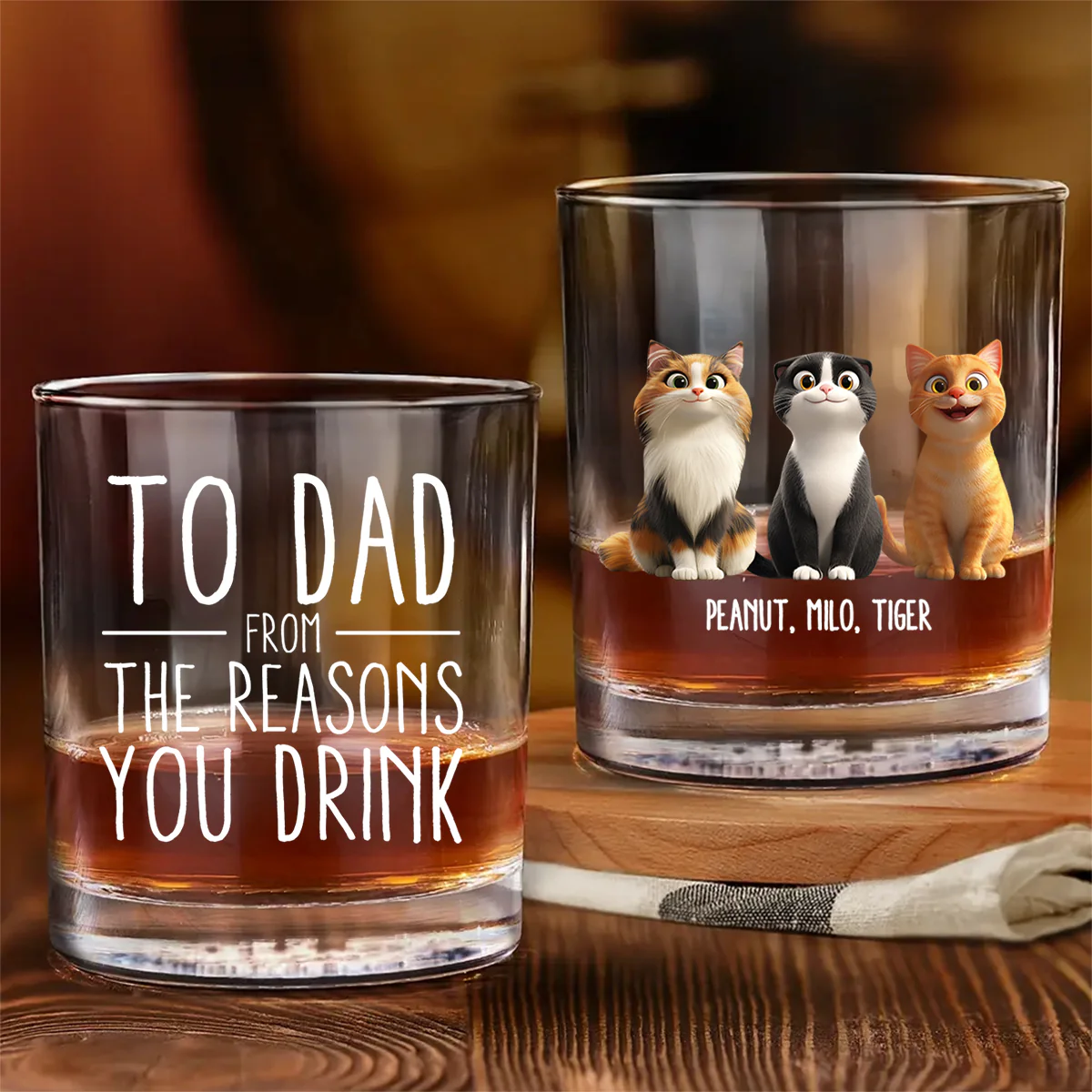 To Cat Dad from the Reasons You Drink Personalized Wine Glass, Father's Day Gift for Cat Dads - Image 3