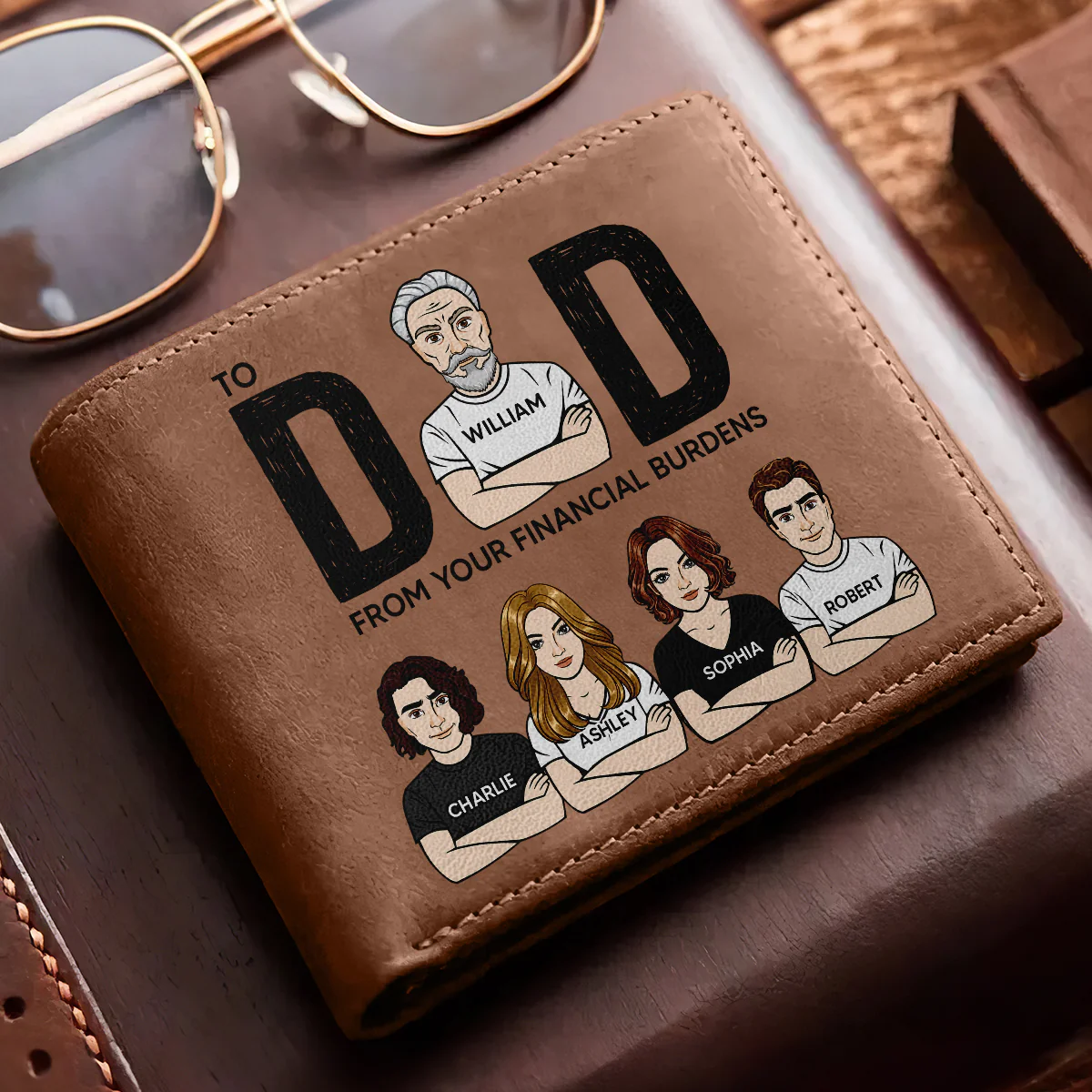 To Dad From Your Financial Burdens Funny Personalized Printed Leather Wallet - Image 2