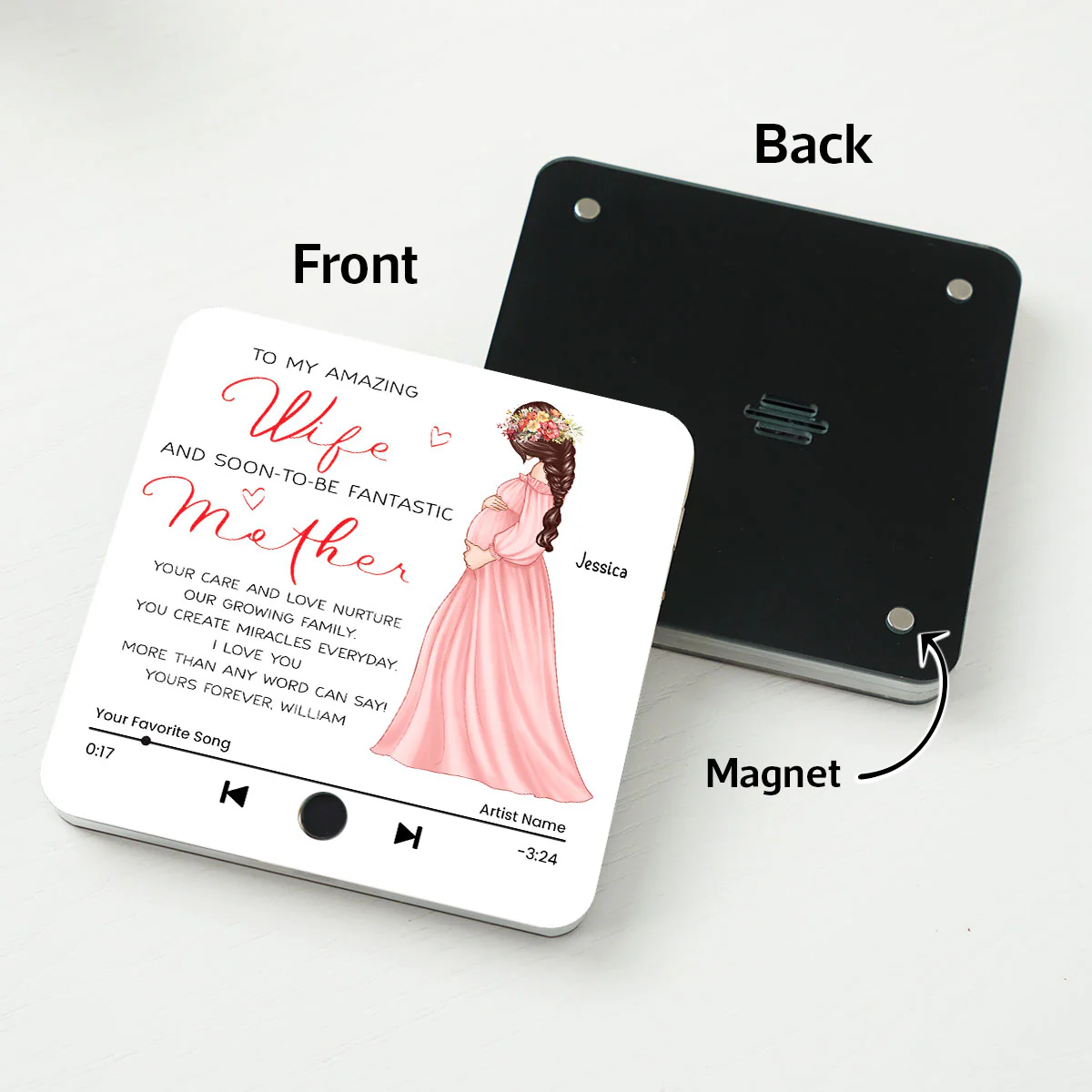To My Amazing Wife And Soon-To-Be Fantastic Mother Personalized Music Fridge Magnet, Perfect Gift For Pregnant Wife, Custom Favorite Song As Messages - Image 4
