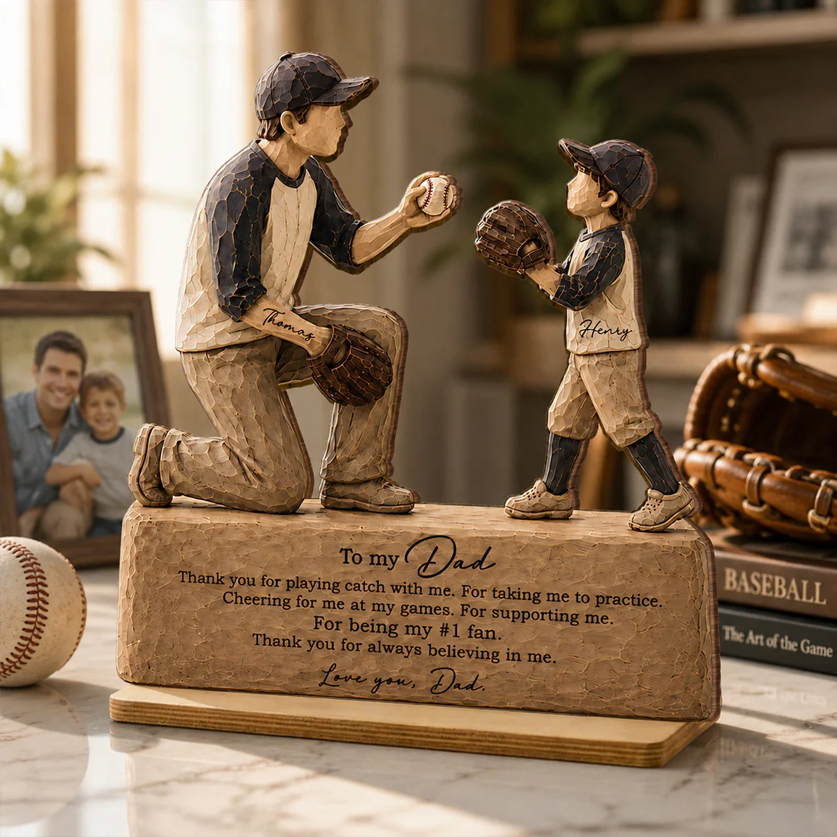 To My Baseball Dad Thanks for Playing Catch with Me - Personalized 2-Layered Wooden Plaque -  Gift for Dad from Son - Image 2