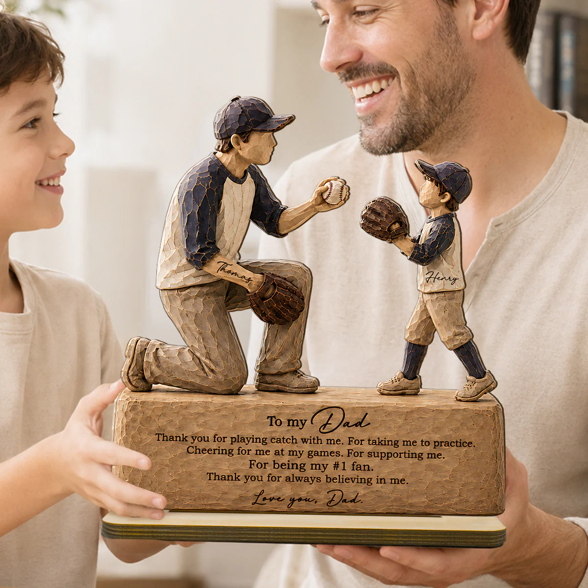 To My Baseball Dad Thanks for Playing Catch with Me - Personalized 2-Layered Wooden Plaque -  Gift for Dad from Son - Image 3