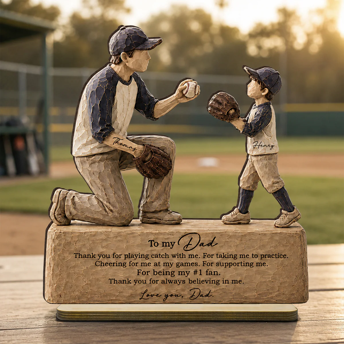 To My Baseball Dad Thanks for Playing Catch with Me - Personalized 2-Layered Wooden Plaque -  Gift for Dad from Son - Image 4