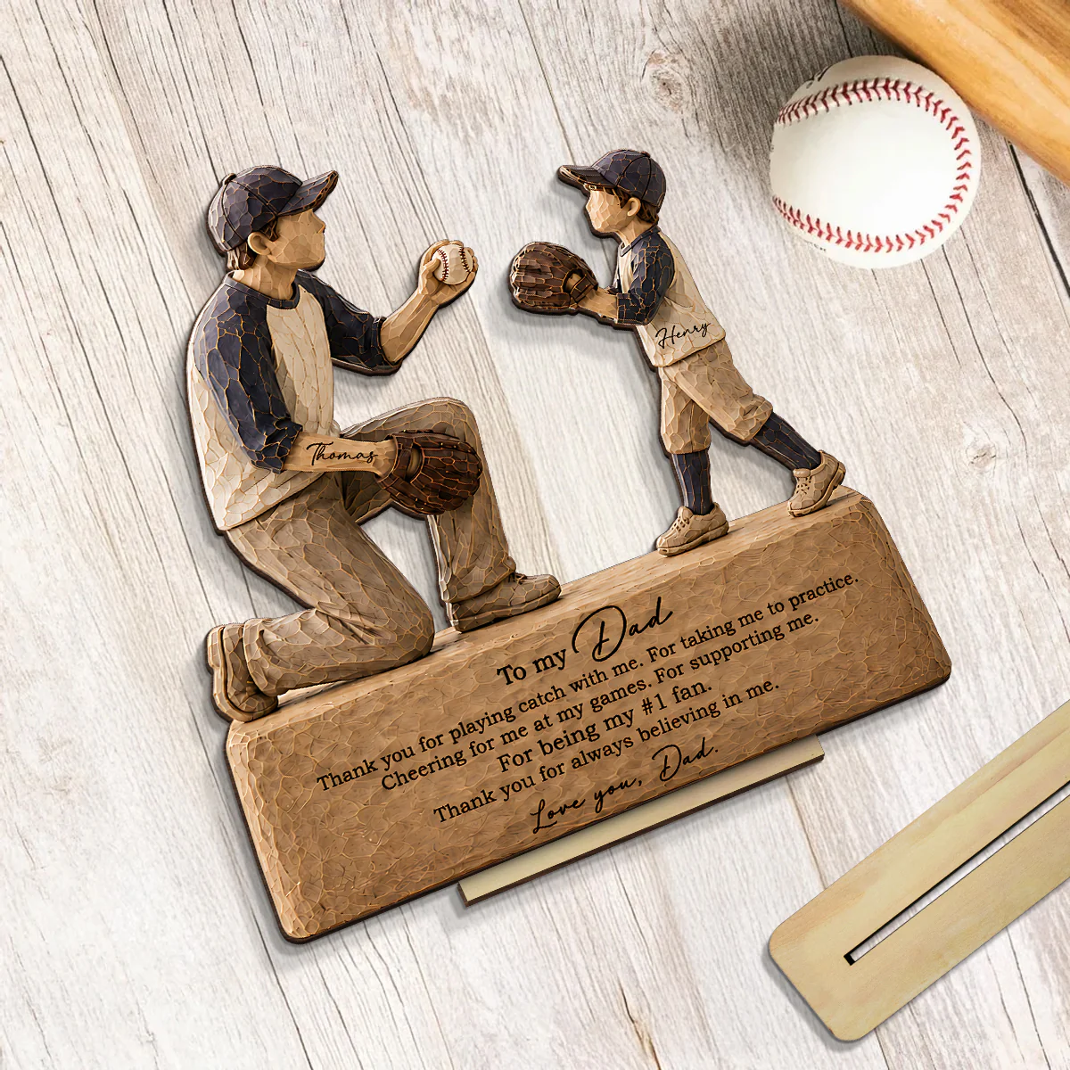 To My Baseball Dad Thanks for Playing Catch with Me - Personalized 2-Layered Wooden Plaque -  Gift for Dad from Son - Image 7