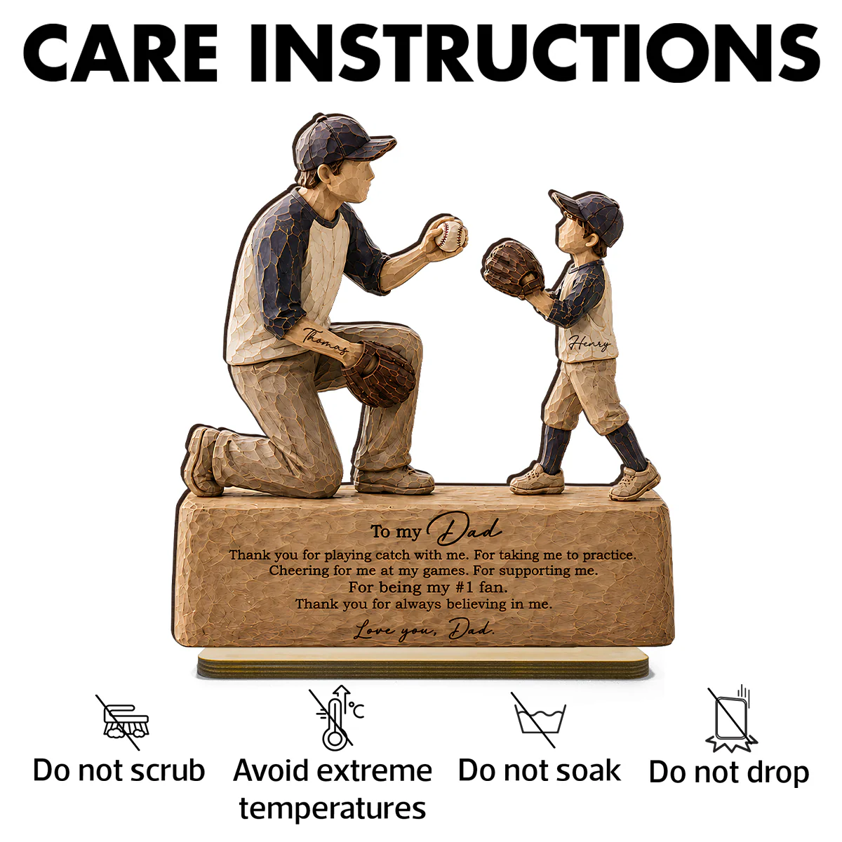 To My Baseball Dad Thanks for Playing Catch with Me - Personalized 2-Layered Wooden Plaque -  Gift for Dad from Son - Image 9