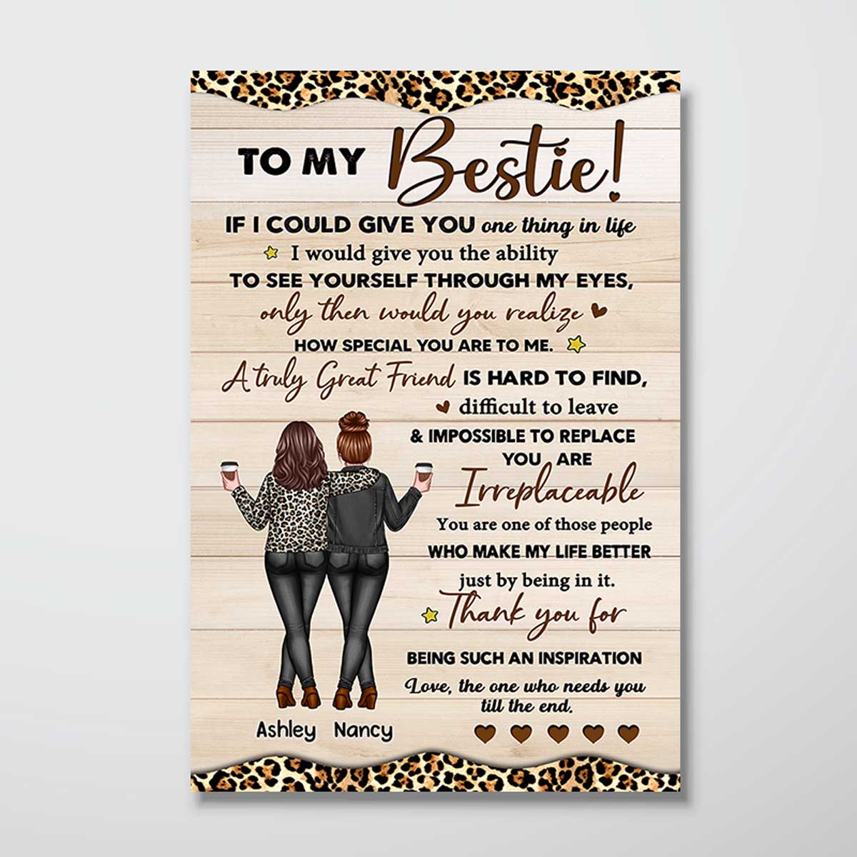 To My Bestie Back View Besties Leopard Personalized Vertical Poster