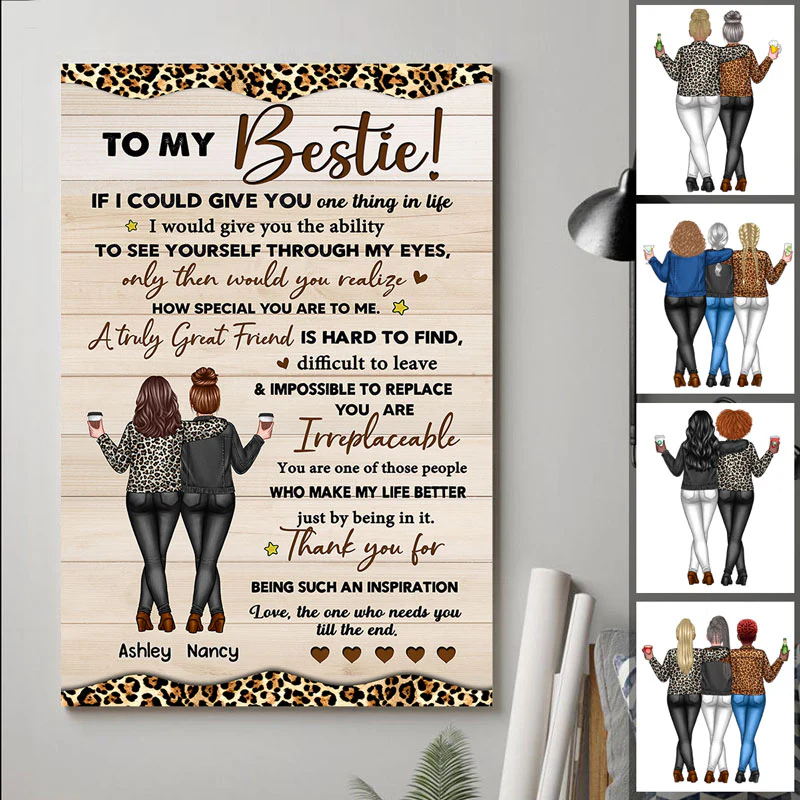 To My Bestie Back View Besties Leopard Personalized Vertical Poster - Image 2