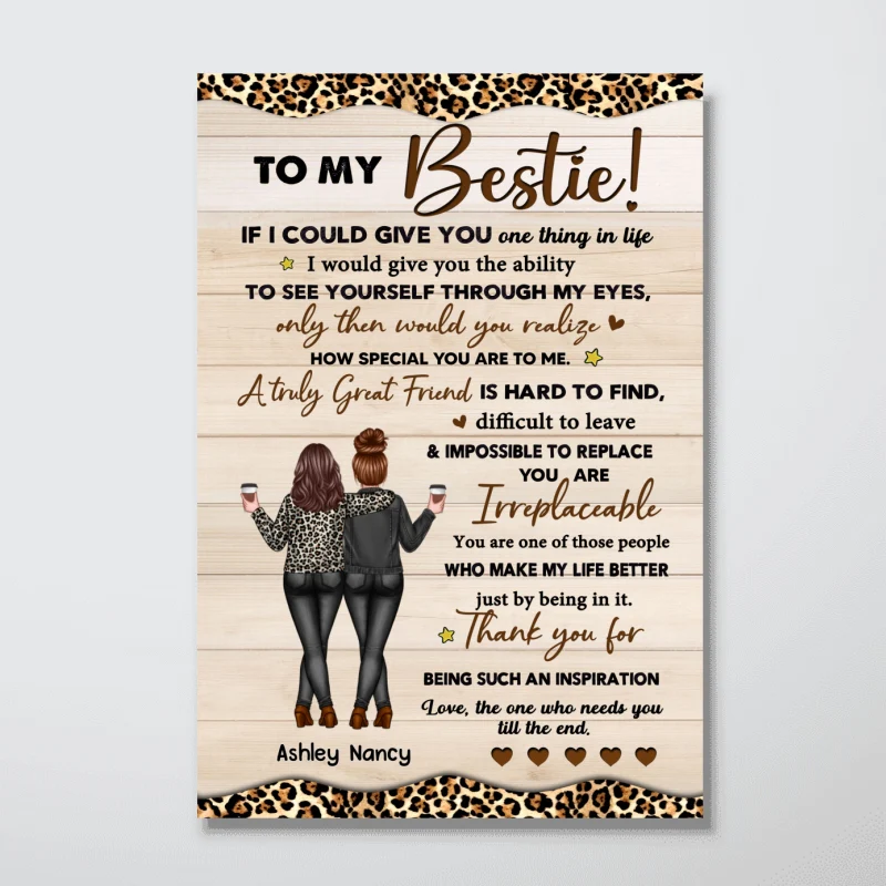 To My Bestie Back View Besties Leopard Personalized Vertical Poster - Image 3