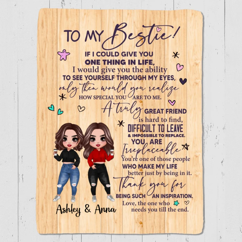 To My Bestie Doll Girls Standing Wood Texture Personalized Fleece Blanket - Image 5
