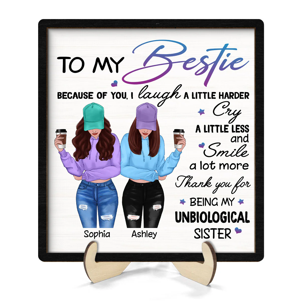 To My Bestie Front View Personalized 2-layer Wooden Plaque - Image 2