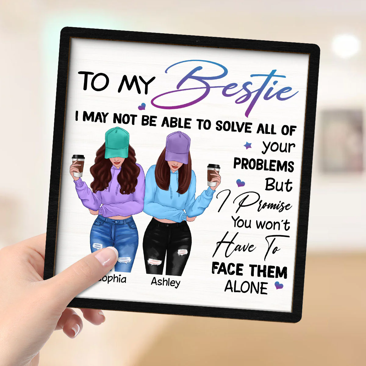 To My Bestie Front View Personalized 2-layer Wooden Plaque - Image 5