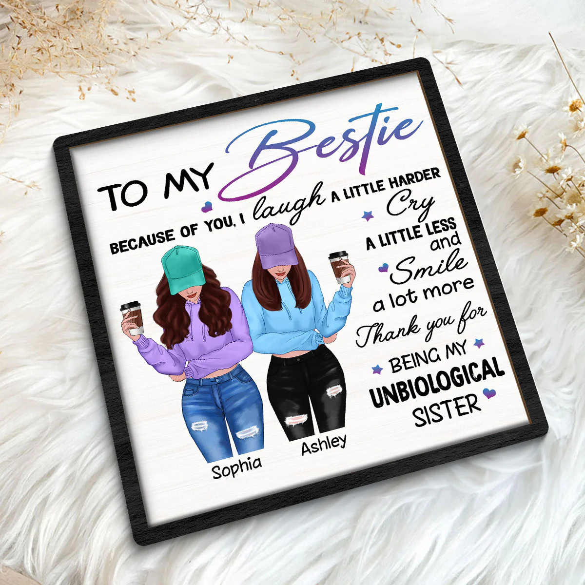 To My Bestie Front View Personalized 2-layer Wooden Plaque - Image 8