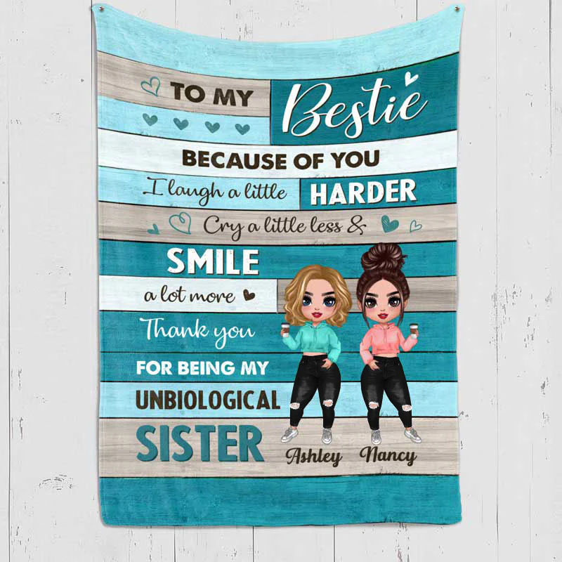 To My Bestie Green Wood Texture Personalized Fleece Blanket - Image 2