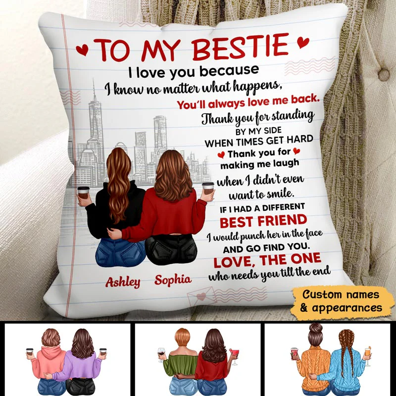 To My Bestie Letter Pattern Back View Besties Personalized Pillow (Insert Included) - Image 2
