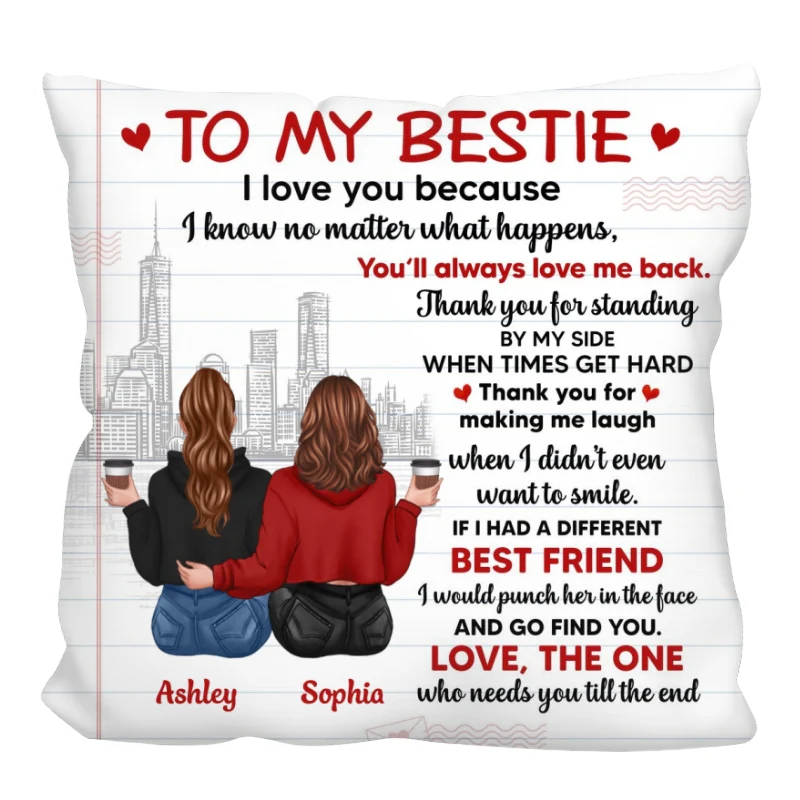 To My Bestie Letter Pattern Back View Besties Personalized Pillow (Insert Included) - Image 3