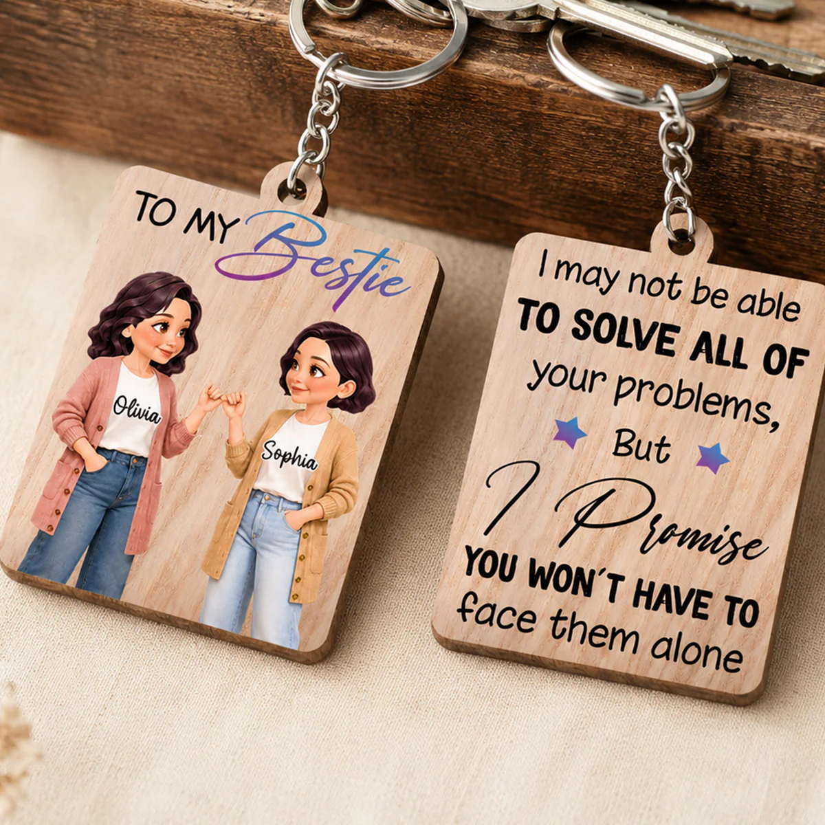To My Bestie Pinky Promise Besties - Personalized Wooden Keychain - Friendship Gift, Birthday Gift For Best Friends - Image 3