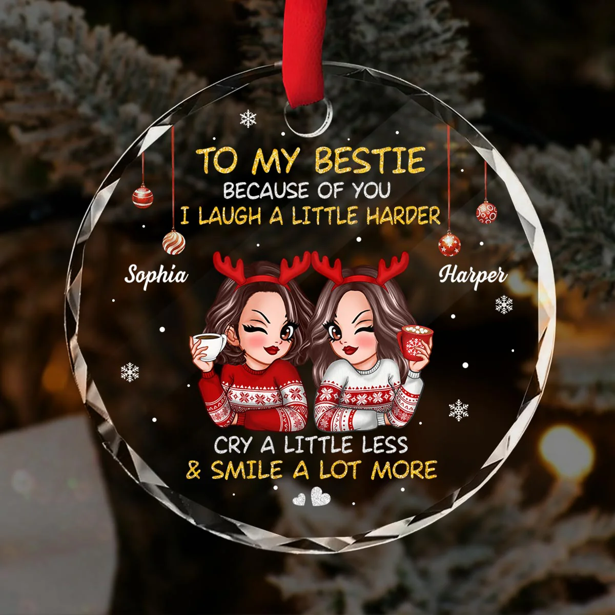 To My Bestie Sassy Girls Christmas Personalized Glass Ornament, Christmas Gift For Best Friends