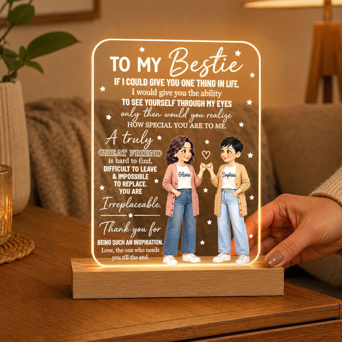 To My Bestie You Are Special To Me Pinky Promise Besties - Personalized Acrylic Plaque LED Night Light - Friendship Gift, Birthday Gift For Best Friends - Image 2