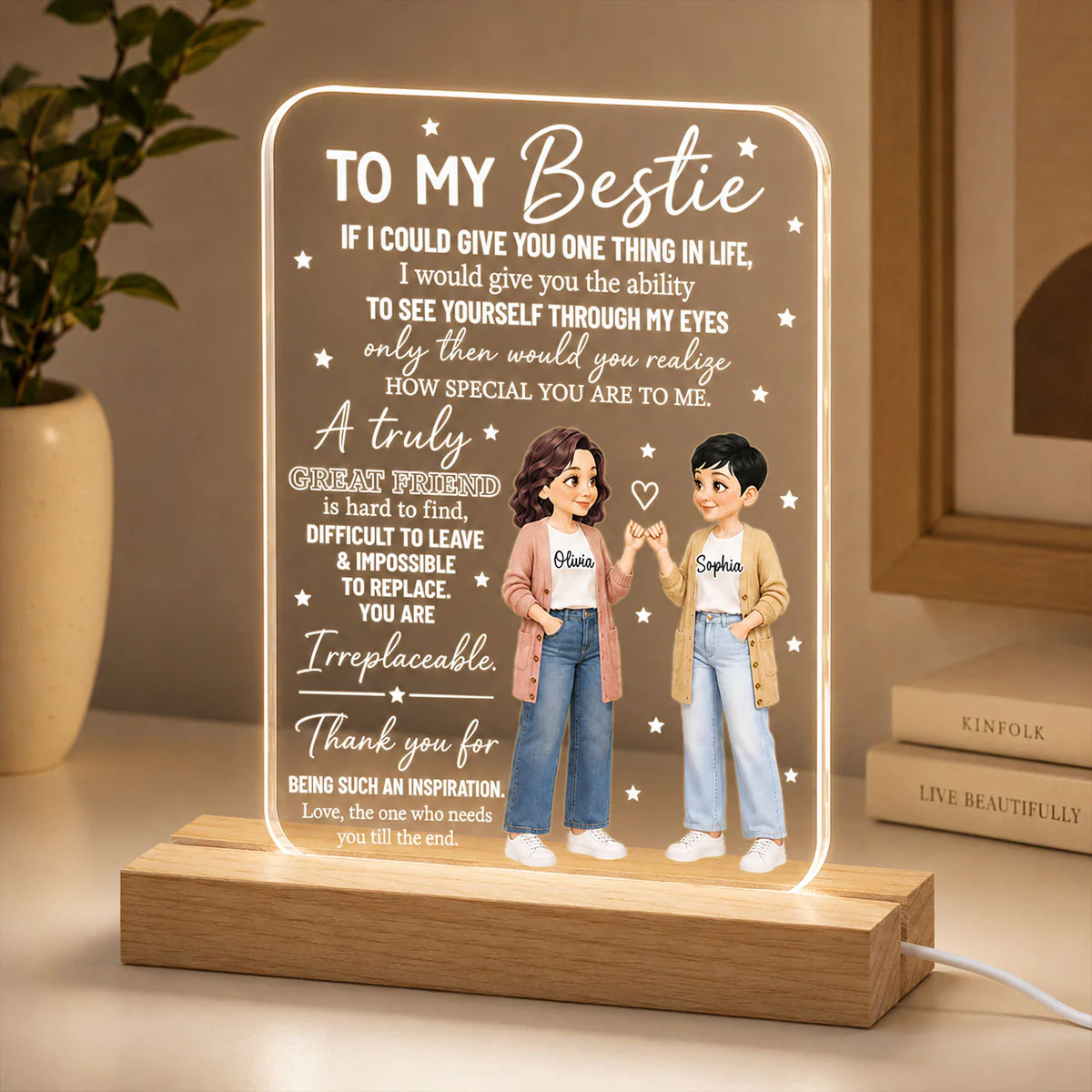 To My Bestie You Are Special To Me Pinky Promise Besties - Personalized Acrylic Plaque LED Night Light - Friendship Gift, Birthday Gift For Best Friends - Image 5