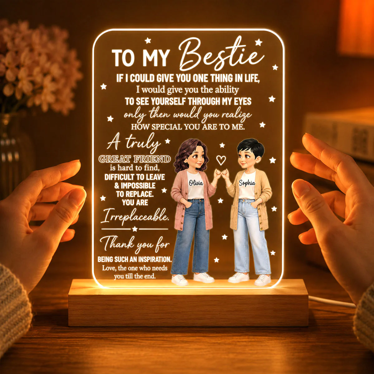To My Bestie You Are Special To Me Pinky Promise Besties - Personalized Acrylic Plaque LED Night Light - Friendship Gift, Birthday Gift For Best Friends - Image 6