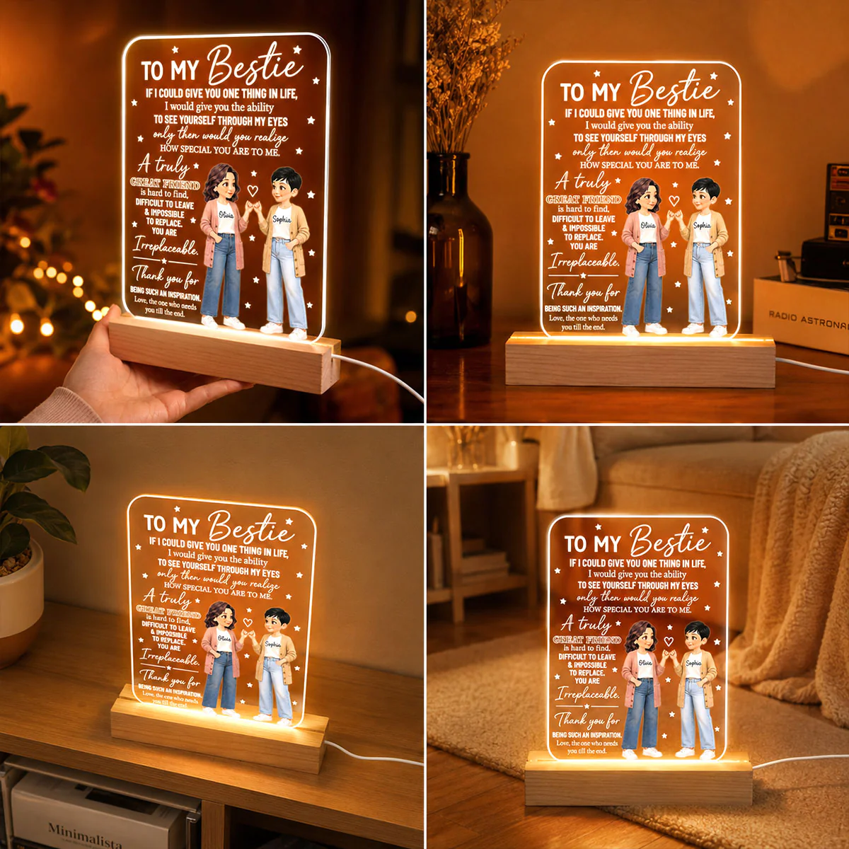 To My Bestie You Are Special To Me Pinky Promise Besties - Personalized Acrylic Plaque LED Night Light - Friendship Gift, Birthday Gift For Best Friends - Image 8
