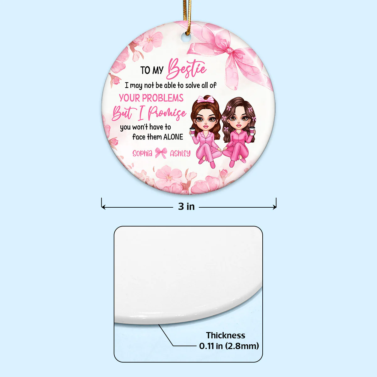To My Besties Pink Girls Personalized Circle Ornament - Image 6