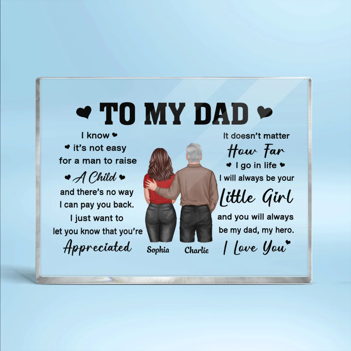 To My Dad From Daughter Son Back View Dad And Daughter Son Standing Personalized Horizontal Rectangle Acrylic Block - Image 4