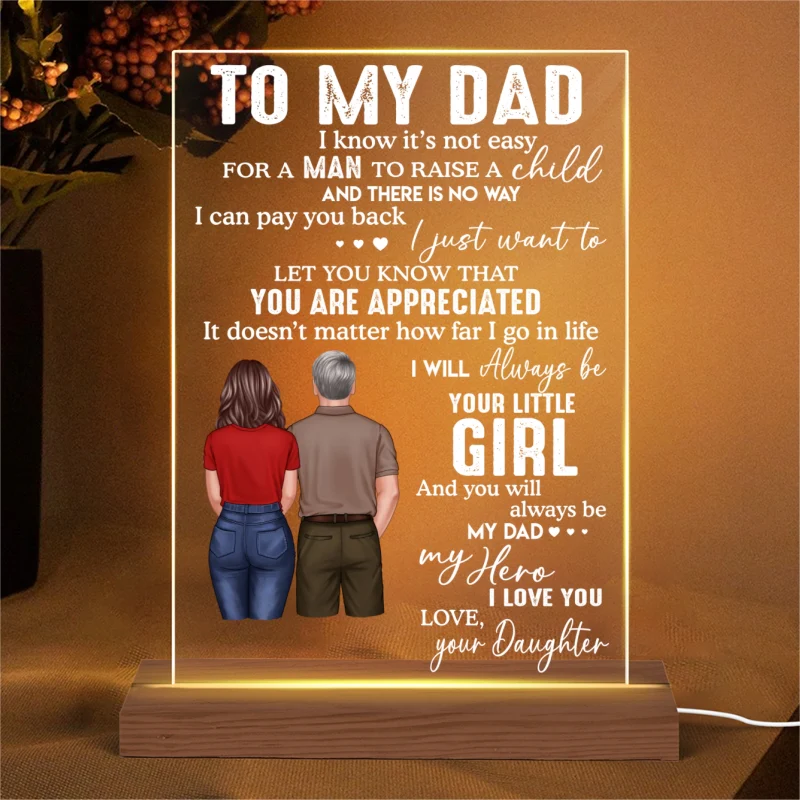 To My Dad From Daughter Son Back View Dad And Daughter Son Standing Personalized Rectangle Acrylic Plaque LED Night Light - Image 4