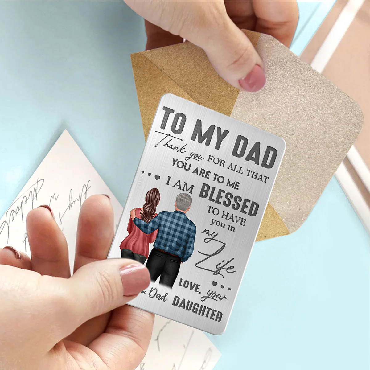 To My Dad From Daughter Son Personalized Metal Wallet Card - Image 3