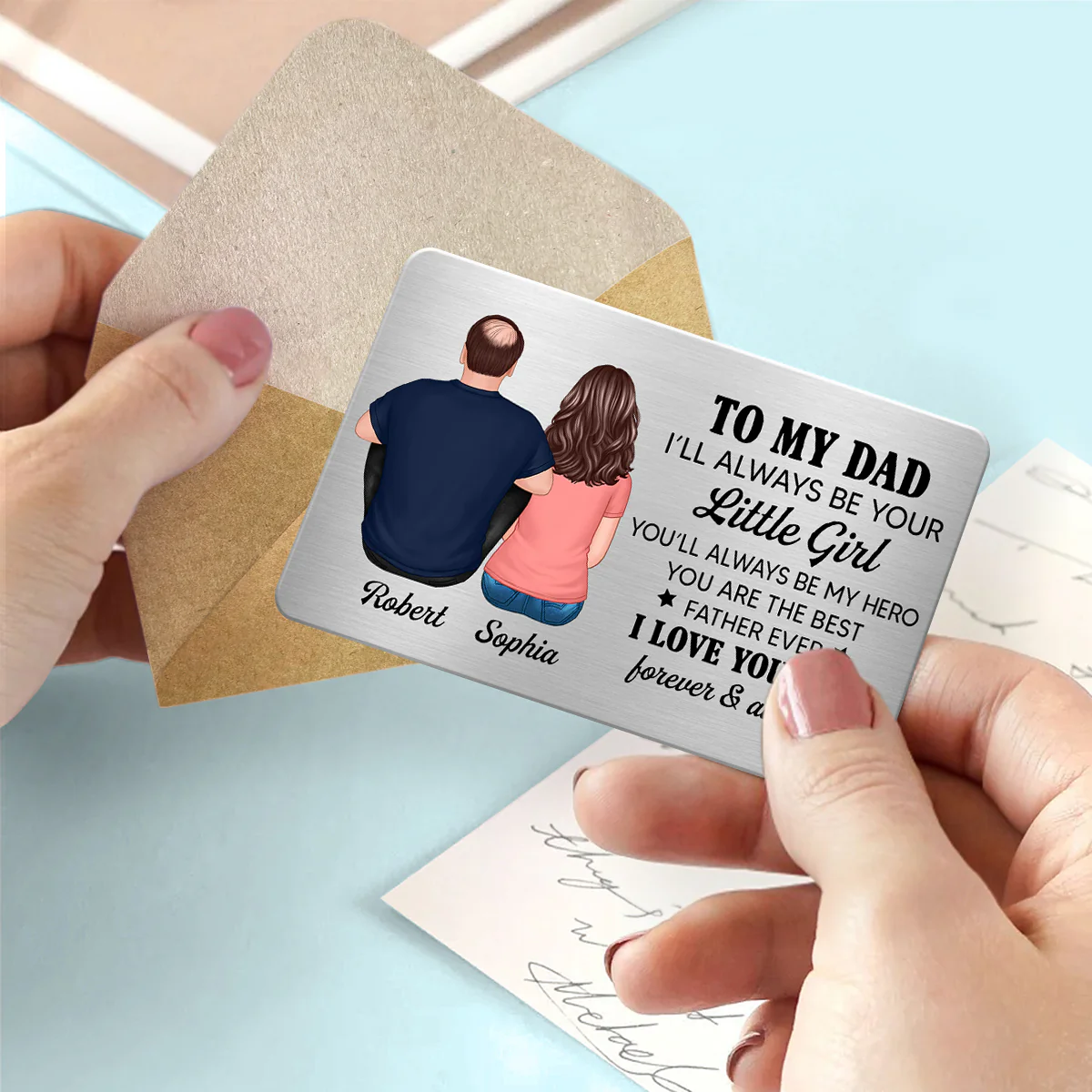 To My Dad I‘ll Always Be Your Little Girl Personalized Metal Wallet Card - Image 3