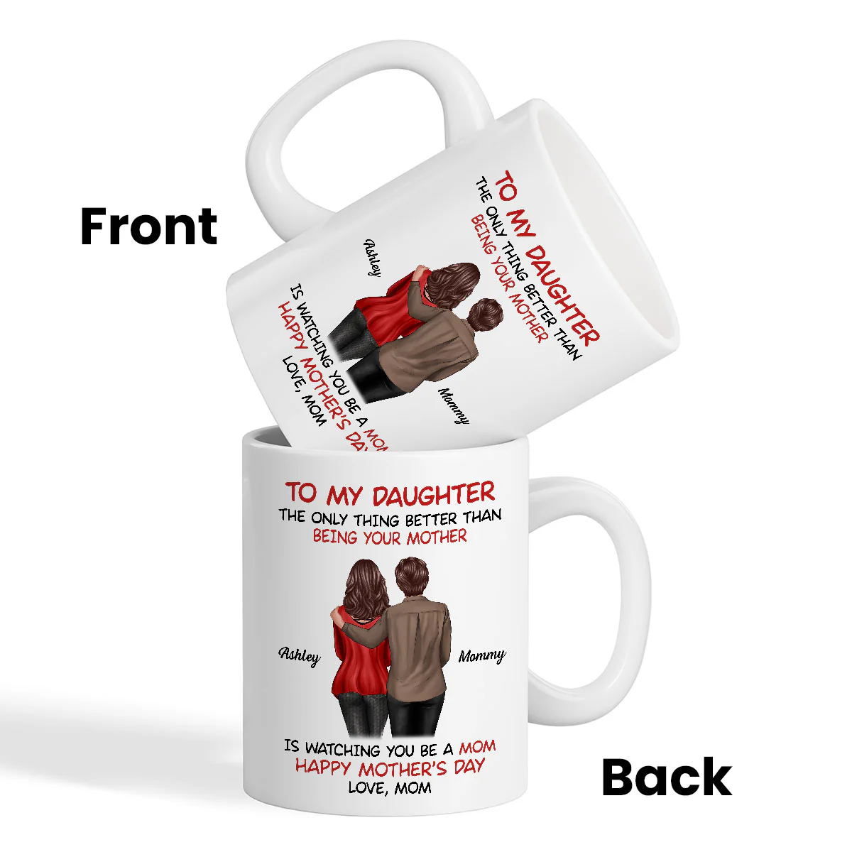 To My Daughter Happy Mother‘s Day Back View Mom Daughter Personalized Mug - Image 3
