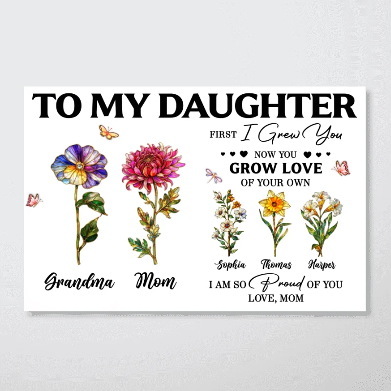 To My Daughter First I Grew You Birth Month Flowers Custom Kids Names- Personalized Poster - Mother's Day Gift For Daughter - Image 11