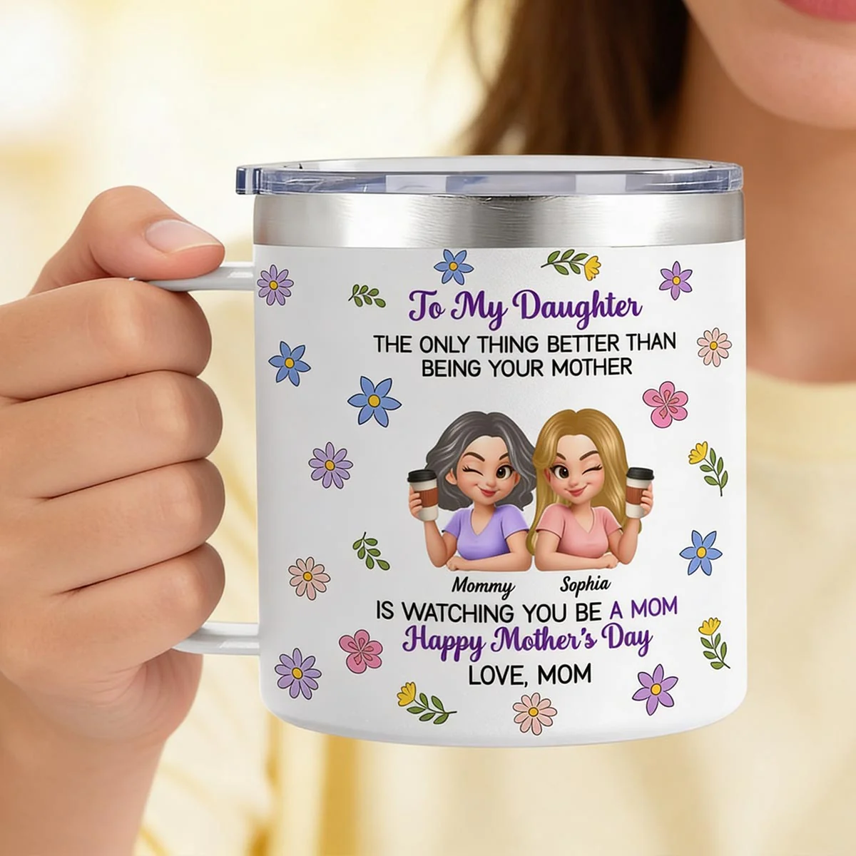To My Daughter Floral 2D Flat - Personalized Tumbler With Handle - Heartfelt Mother's Day Gift For Daughter - Image 10