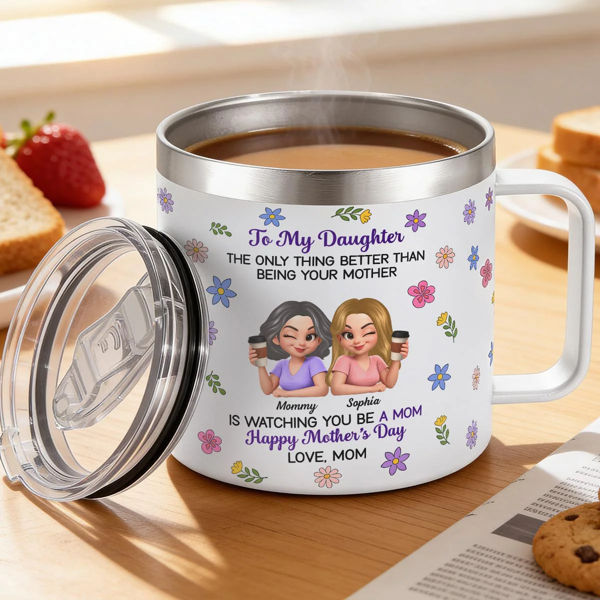 To My Daughter Floral 2D Flat - Personalized Tumbler With Handle - Heartfelt Mother's Day Gift For Daughter - Image 6