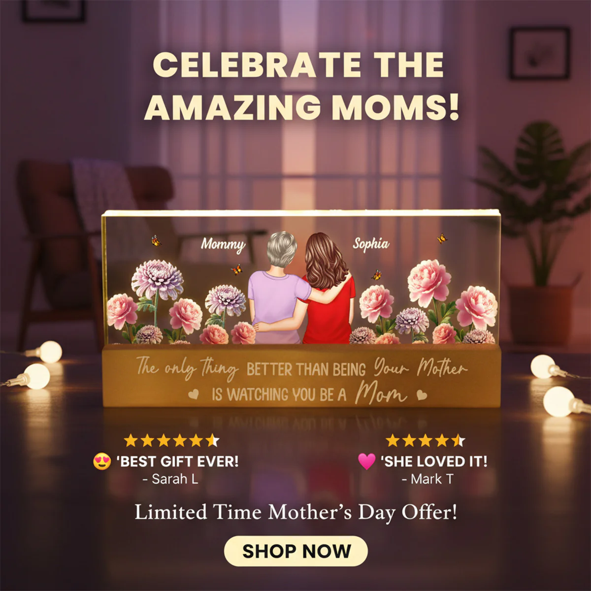 To My Daughter From Mom Birth Flower - Personalized Acrylic Block LED Night Light - Mother's Day Gift For Daughter - Image 5