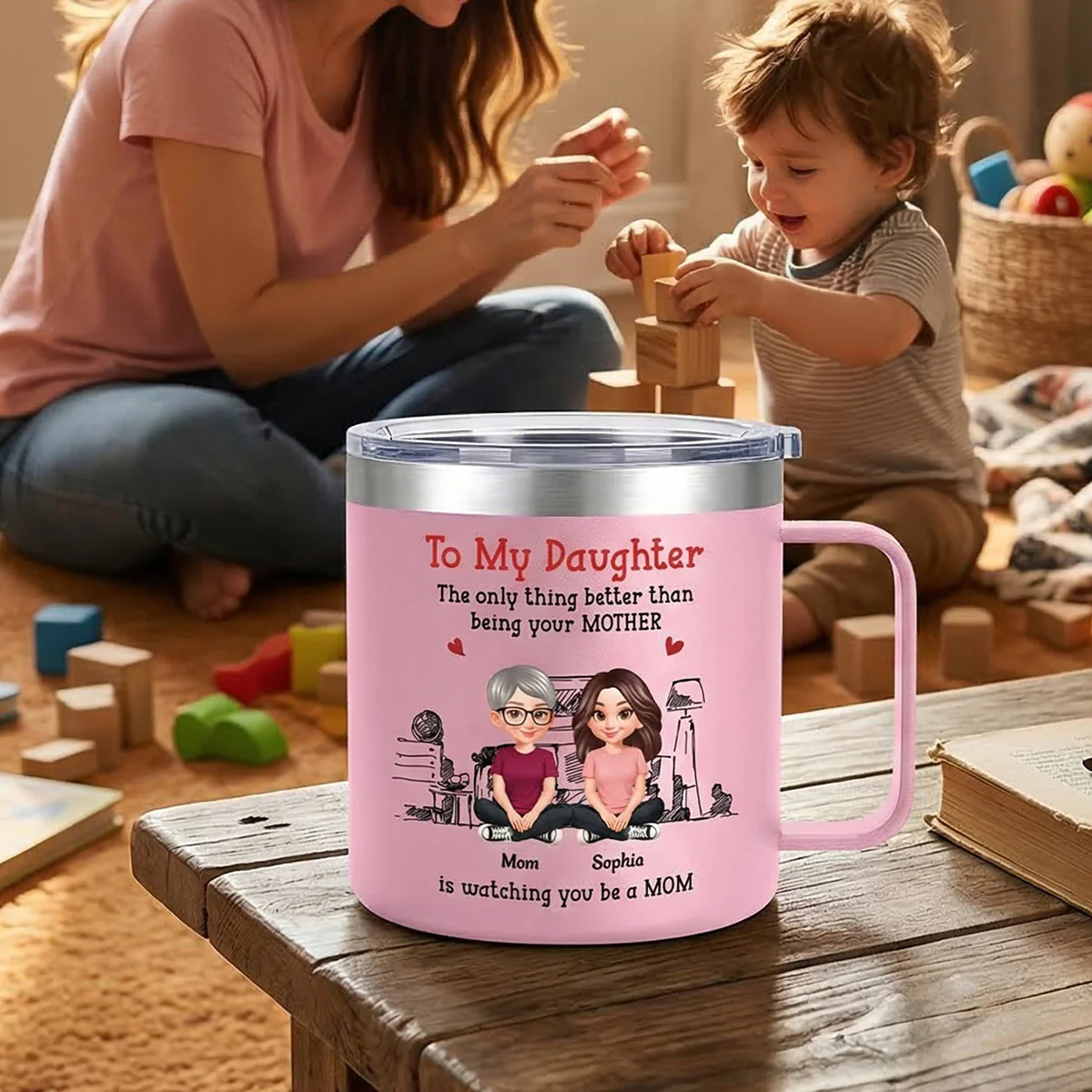 To My Daughter From Mom Dad - Personalized Tumbler With Handle - Heartfelt Mother's Day Gift For Daughter - Image 2