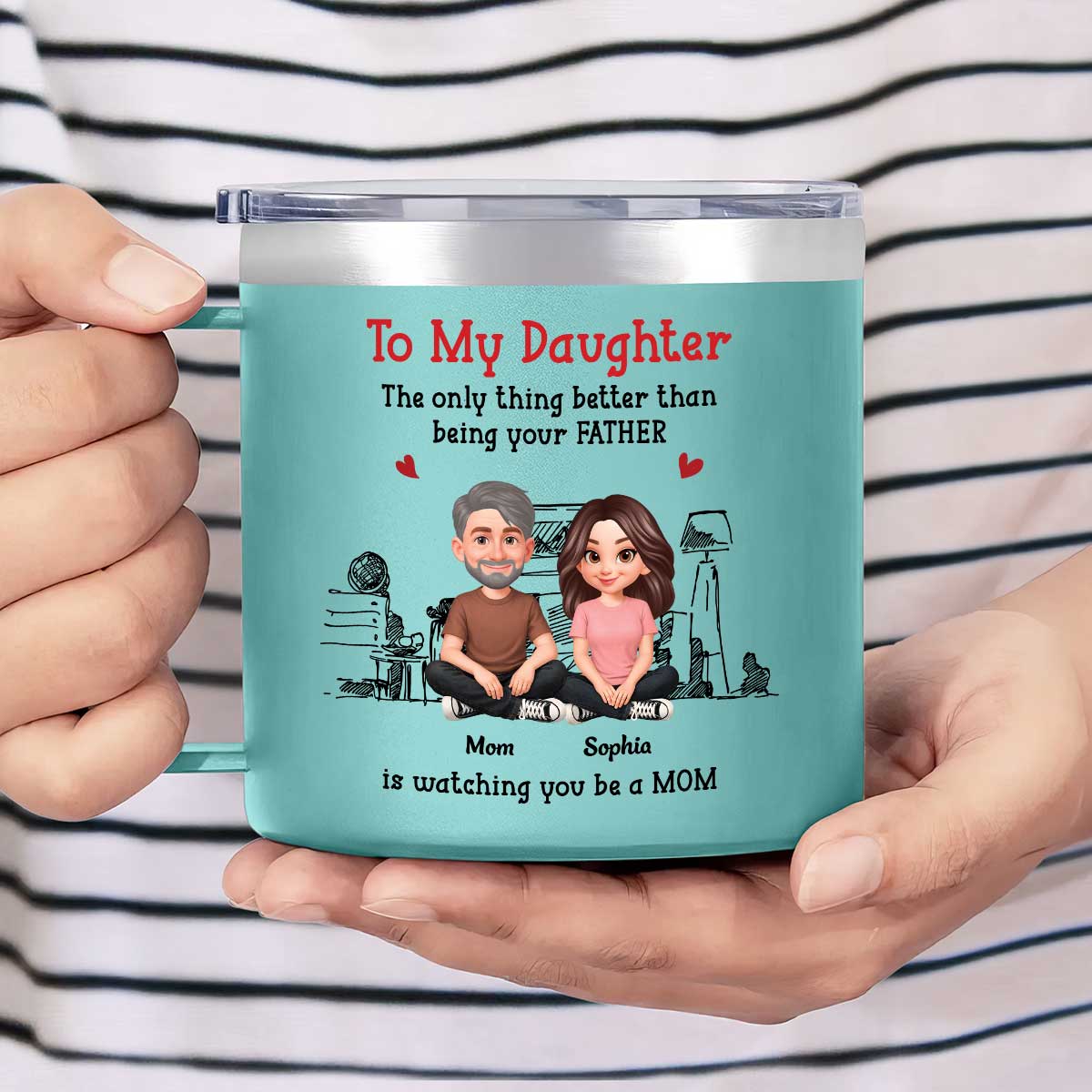 To My Daughter From Mom Dad - Personalized Tumbler With Handle - Heartfelt Mother's Day Gift For Daughter - Image 3