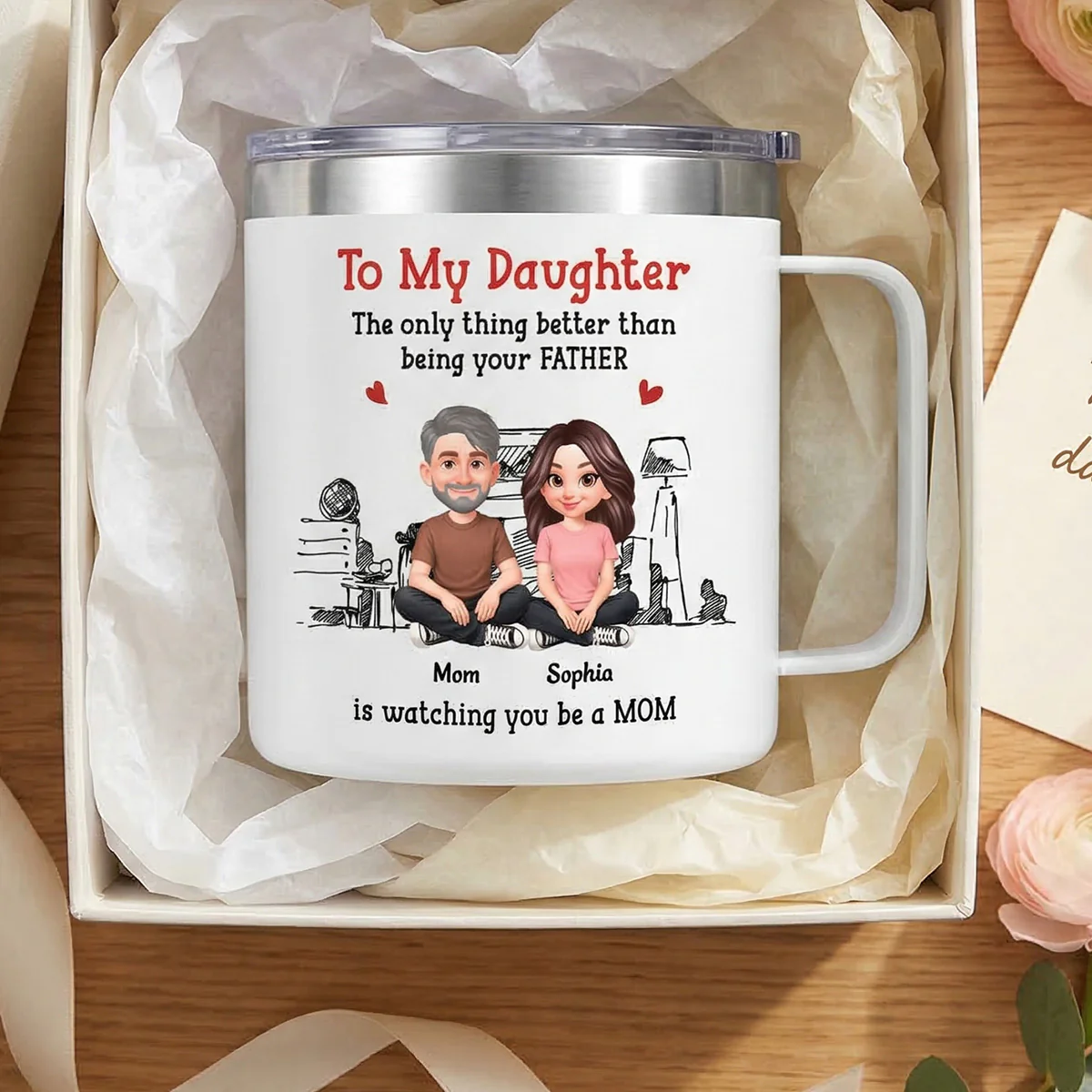 To My Daughter From Mom Dad - Personalized Tumbler With Handle - Heartfelt Mother's Day Gift For Daughter - Image 4