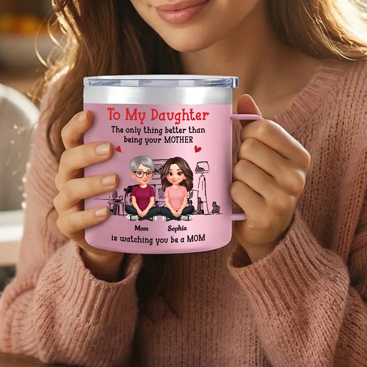 To My Daughter From Mom Dad - Personalized Tumbler With Handle - Heartfelt Mother's Day Gift For Daughter - Image 5